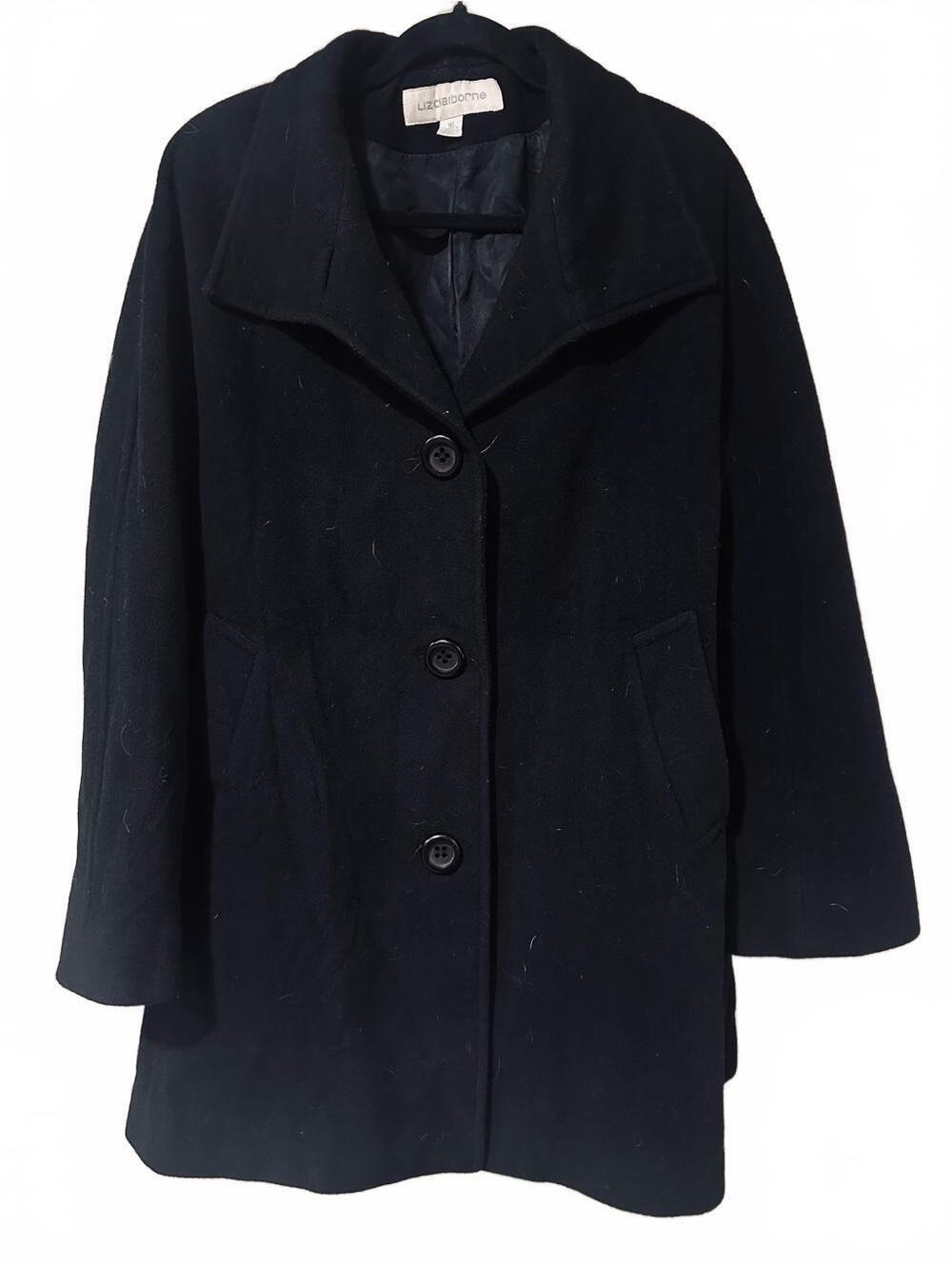Liz Claiborne Women's Black Wool Blend Button trench coat